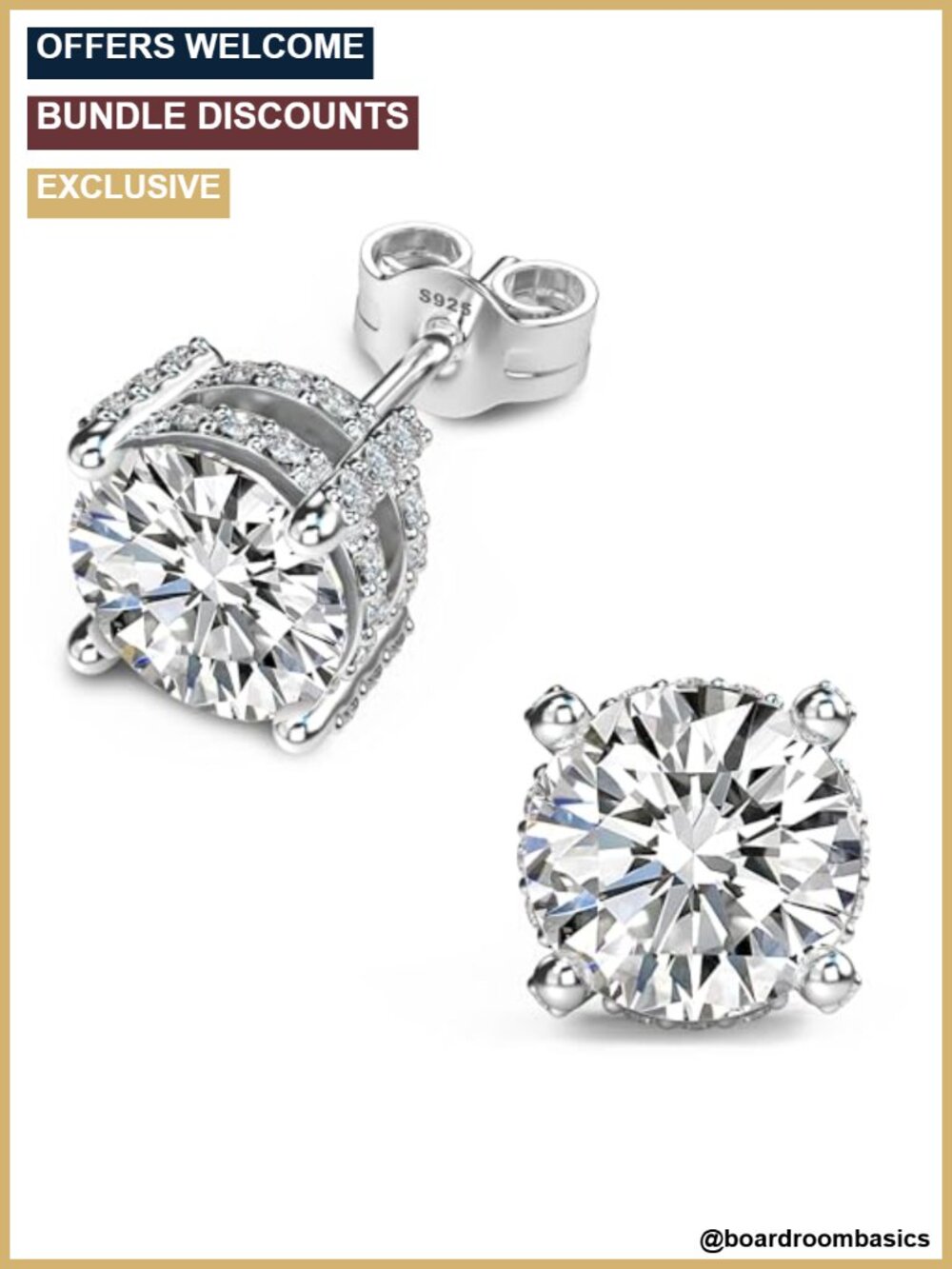 18K White Gold Plated Sterling Silver Round Cut CZ Stud Earrings Hypoallergenic